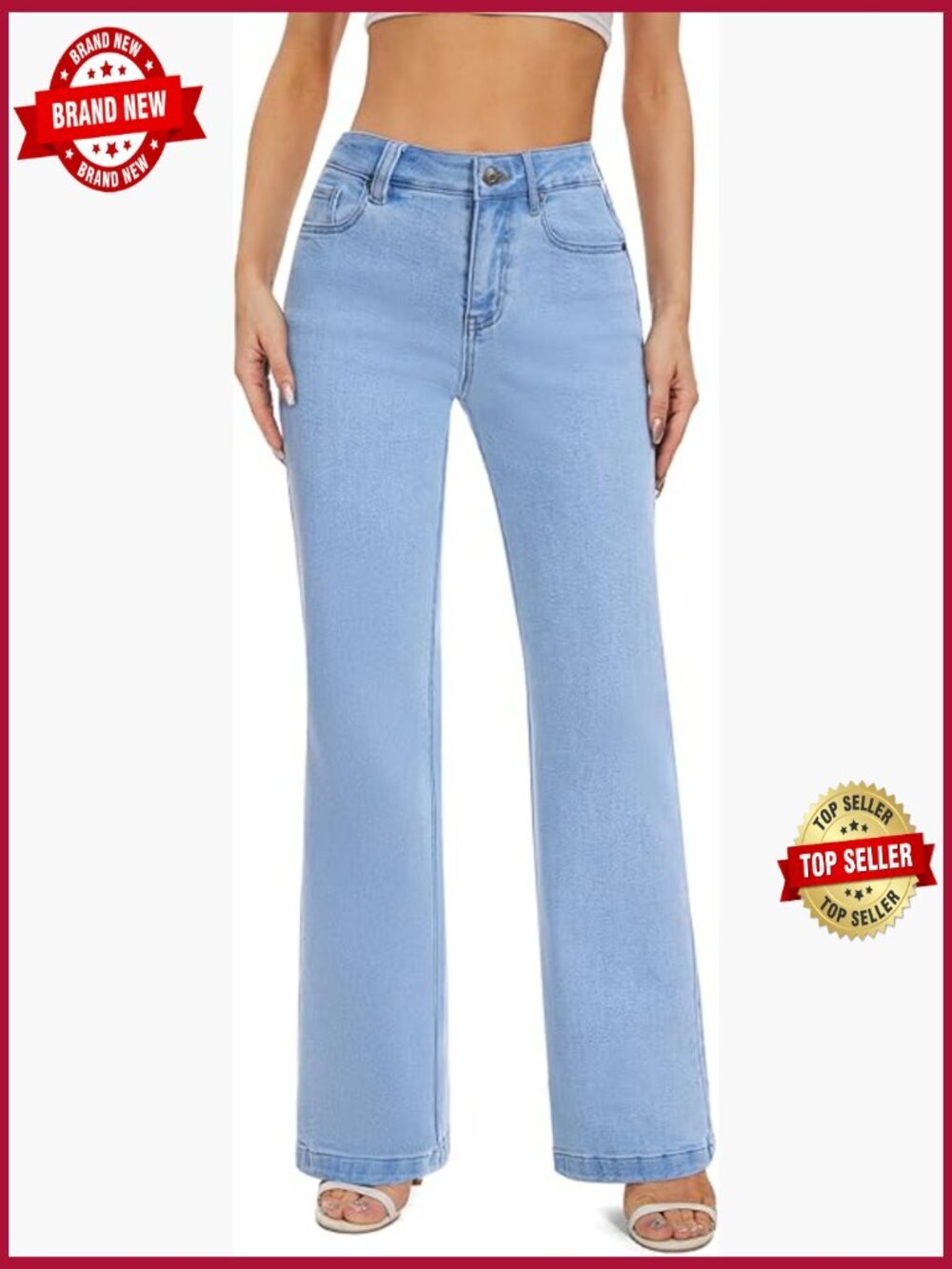 High Waisted Wide Leg Baggy Stretch Denim Jeans